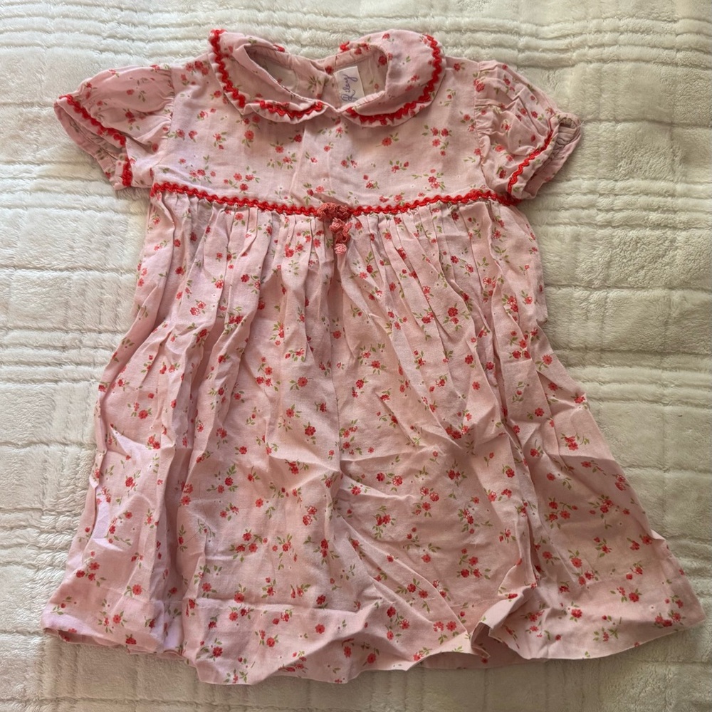 Rachel Riley Pink Floral Dress with Red Accents
